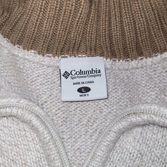 Cloumbia* 1/4 Zip* Cotton Blend Sweater* Oatmeal with Brown Trim* Sz L - Picture 6 of 7